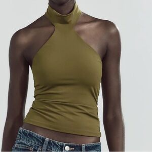 Zara Olive Green Halter Neck Top